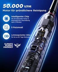 Periuță de dinți electrică rotativă YTEATH PRO pentru adulți și copii, cu 8 capete de rezervă (2 tipuri), 3 intensități, 5 moduri, stație de încărcare montabilă pe perete, temporizator de 2 minute 9