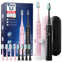 Set periuță de dinți sonică YTEATH PRO, 2 bucăți - Pentru adulți și copii, 8 capete de schimb (2 tipuri), 5 moduri de periaj, autonomie de 90 de zile, temporizator de 2 minute, etui de călătorie 1