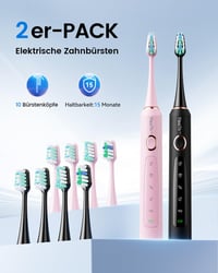 Set periuță de dinți sonică YTEATH PRO, 2 bucăți - Pentru adulți și copii, 8 capete de schimb (2 tipuri), 5 moduri de periaj, autonomie de 90 de zile, temporizator de 2 minute, etui de călătorie 8