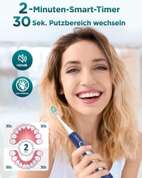 Periuță de dinți sonică YTEATH PRO pentru adulți și copii - cu 8 capete de schimb (3 tipuri), 5 moduri de periaj, baterie cu autonomie de 90 de zile, temporizator de 2 minute, etui de călătorie 6