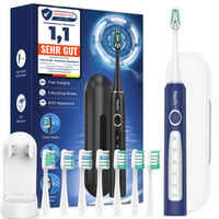 Periuță de dinți sonică YTEATH PRO pentru adulți și copii - cu 8 capete de schimb (3 tipuri), 5 moduri de periaj, baterie cu autonomie de 90 de zile, temporizator de 2 minute, etui de călătorie 1