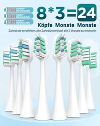 Periuță de dinți sonică YTEATH PRO pentru adulți și copii - cu 8 capete de schimb (3 tipuri), 5 moduri de periaj, baterie cu autonomie de 90 de zile, temporizator de 2 minute, etui de călătorie 3