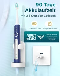 Periuță de dinți sonică YTEATH PRO pentru adulți și copii - cu 8 capete de schimb (3 tipuri), 5 moduri de periaj, baterie cu autonomie de 90 de zile, temporizator de 2 minute, etui de călătorie 5
