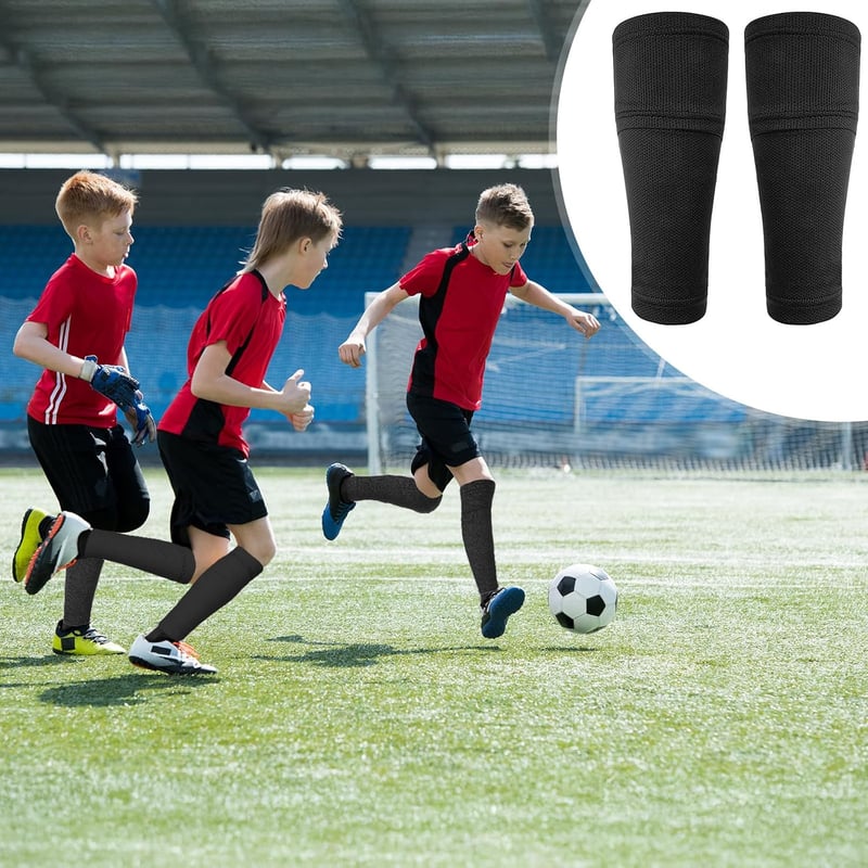 Yuanchu 2 pár gyerekek futball lábszárvédő zokni, légáteresztő sípcsont tartó zokni