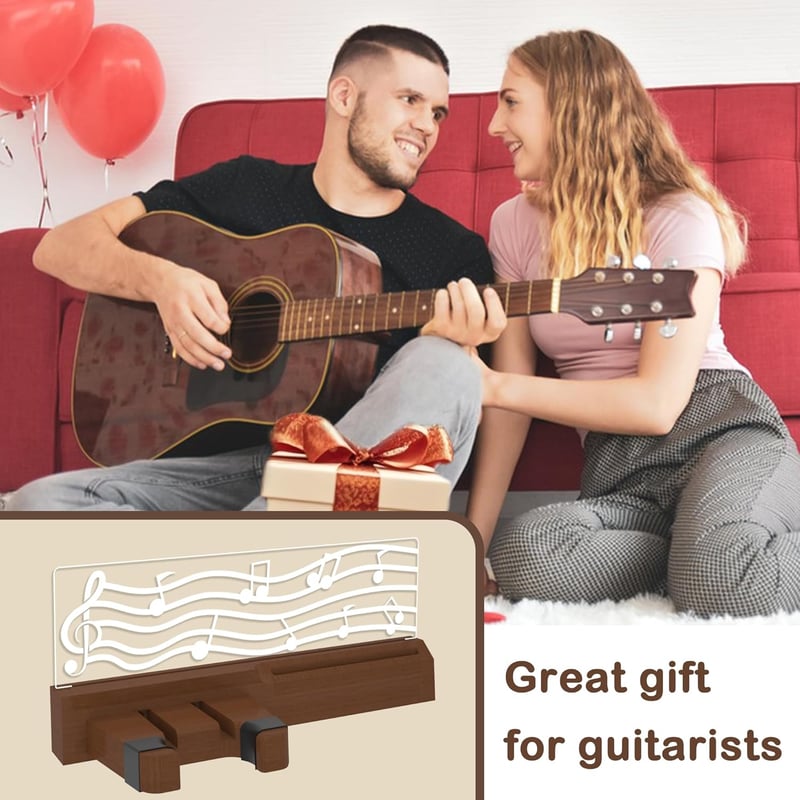 YuanDian LED Világítós Gitártartó Fali Akasztó Pengetőtartóval - USB Tápellátású Fa Gitárállvány Akusztikus Gitárhoz, Ukulelehez