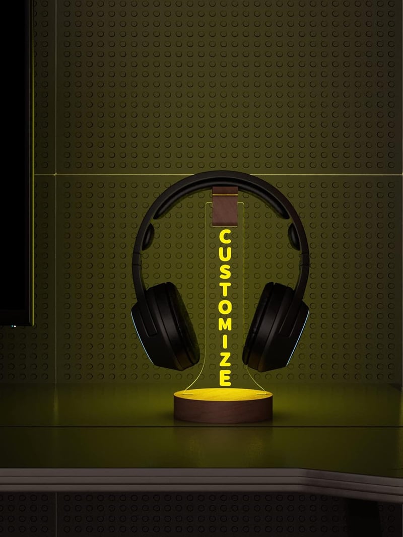 YuanDian Személyre Szabható RGB Fejhallgató Tartó Állvány Fából - 16 Színű LED Világítással Gamer Szobába, Egyedi Ajándék Játékosoknak