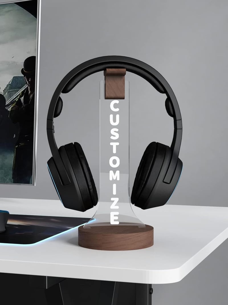 YuanDian Személyre Szabható RGB Fejhallgató Tartó Állvány Fából - 16 Színű LED Világítással Gamer Szobába, Egyedi Ajándék Játékosoknak