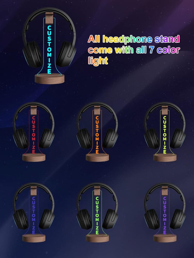 YuanDian Személyre Szabható RGB Fejhallgató Tartó Állvány Fából - 16 Színű LED Világítással Gamer Szobába, Egyedi Ajándék Játékosoknak