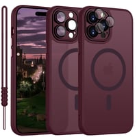 Kryt YUANDMI pre iPhone 14 Pro kompatibilný s MagSafe, magnetický, tenký, matný, s ochranou fotoaparátu, odolný proti poškriabaniu, nárazuvzdorný, protišmykový, tmavočervený 1