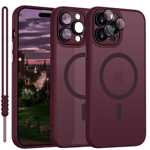 YUANDMI maskica za iPhone 14 Pro kompatibilna s MagSafe-om, magnetska, tanka, mat, zaštita za kameru, otporna na ogrebotine, otporna na udarce, neklizajuća, tamnocrvena