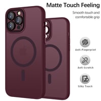 Kryt YUANDMI pre iPhone 14 Pro kompatibilný s MagSafe, magnetický, tenký, matný, s ochranou fotoaparátu, odolný proti poškriabaniu, nárazuvzdorný, protišmykový, tmavočervený 4