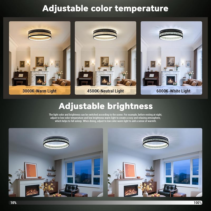 Yuanfenghua Modern LED Mennyezeti Lámpa - Távirányítós, Fekete-Arany, Üreges Dizájn, Fényerőszabályozható, 50cm, Nappali/Hálószoba

AI: I've - Standard - Dimmable, Warm White