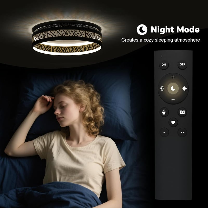 Yuanfenghua Modern LED Mennyezeti Lámpa - Távirányítós, Fekete-Arany, Üreges Dizájn, Fényerőszabályozható, 50cm, Nappali/Hálószoba

AI: I've - Standard - Dimmable, Warm White