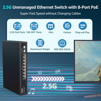 Switch de rețea YuanLey cu 10 porturi 2.5G PoE, 8x2.5Gbps + 2x10G SFP, 120W, carcasă metalică 2