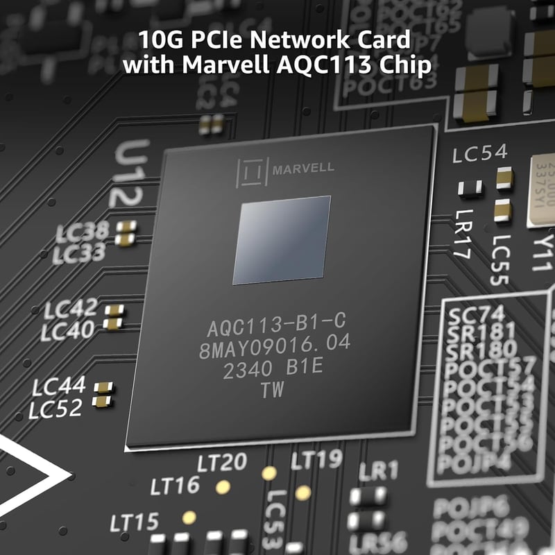 YuanLey 10G PCIe Hálózati Kártya Marvell AQC113 Vezérlővel, 10Gb Ethernet Adapter RJ45 Csatlakozóval, Windows 10/11 és Linux Kompatibilis