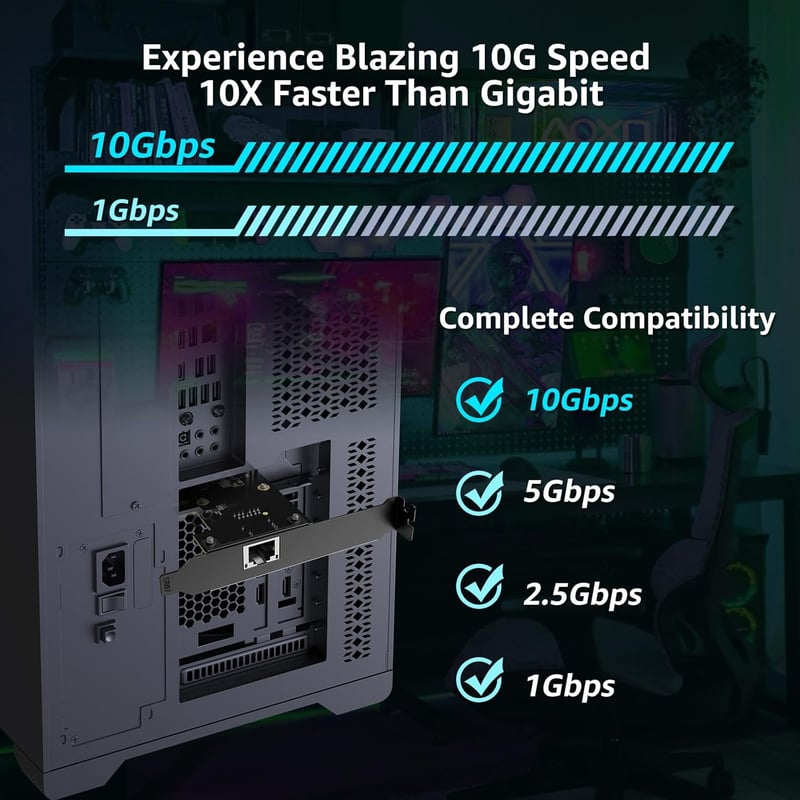 YuanLey 10G PCIe Hálózati Kártya Marvell AQC113 Vezérlővel, 10Gb Ethernet Adapter RJ45 Csatlakozóval, Windows 10/11 és Linux Kompatibilis