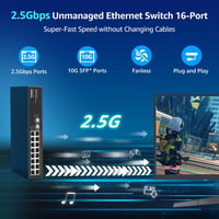 YuanLey 18 portos 2.5G hálózati switch, 16x2.5G + 2x10G SFP, fémházas, asztali/rack - 18 Port | 16x2.5G +2x10G SFP, black 2
