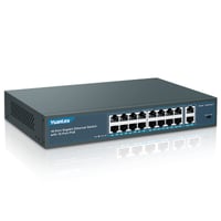 YuanLey 18-portový Gigabit PoE Switch, 16 PoE+ portov 1000 Mbps, 2 Uplink porty, 250W sieťový prepínač, montovateľný do racku 1