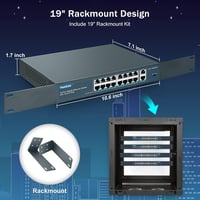 YuanLey 18 Portos Gigabit PoE Switch, 16 PoE+ Port 1000 Mbps, 2 Uplink Port, 250W Hálózati Kapcsoló Rack Szerelhető 5