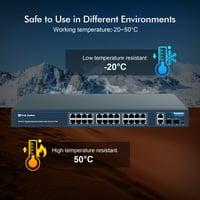 YuanLey 28 Portos Gigabit PoE Switch 24x PoE+ 400W Hálózati Kapcsoló 2 SFP Port Fém Ház Rack Szerelhető 7