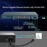 YuanLey 28 Portos Gigabit PoE Switch 24x PoE+ 400W Hálózati Kapcsoló 2 SFP Port Fém Ház Rack Szerelhető 2