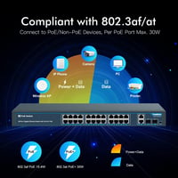 YuanLey 28 Portos Gigabit PoE Switch 24x PoE+ 400W Hálózati Kapcsoló 2 SFP Port Fém Ház Rack Szerelhető 3