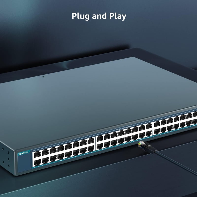 YuanLey 48 Portos Gigabit PoE Switch 800W 2 SFP Uplink Hálózati Kapcsoló Rack Szerelhető Fém Házas Ethernet Elosztó