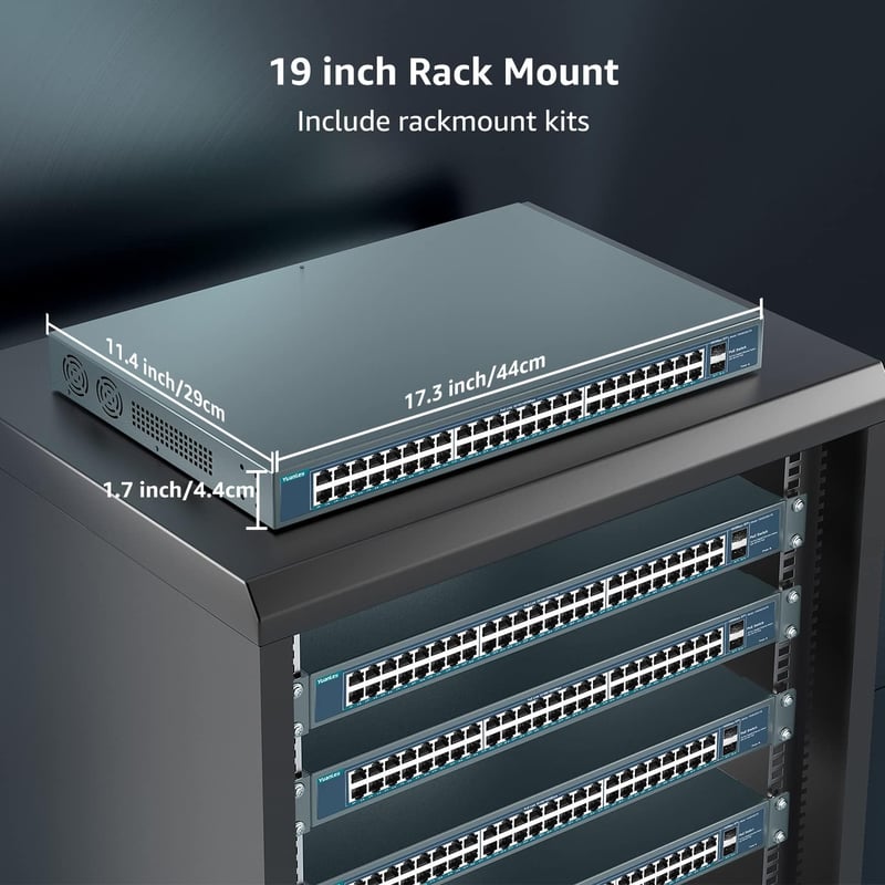 YuanLey 48 Portos Gigabit PoE Switch 800W 2 SFP Uplink Hálózati Kapcsoló Rack Szerelhető Fém Házas Ethernet Elosztó