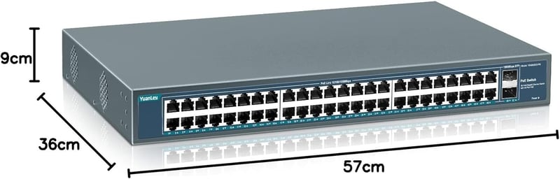 YuanLey 48 Portos Gigabit PoE Switch 800W 2 SFP Uplink Hálózati Kapcsoló Rack Szerelhető Fém Házas Ethernet Elosztó
