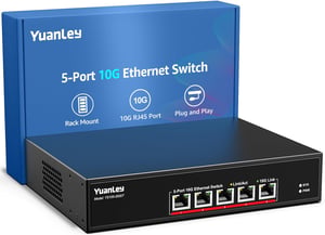 YuanLey 5-portni 10G Ethernet preklopnik, 100Gbps, za ugradnju u ormar (rack) - crni