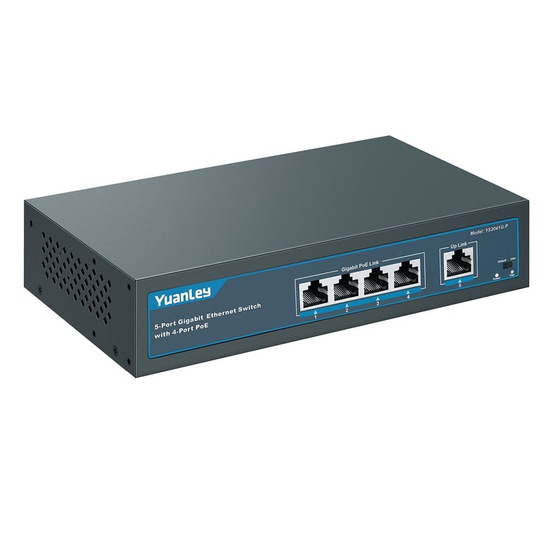 YuanLey 5-portový Gigabit PoE Switch 4 PoE+ porty 78W Vstavaný Napájací Zdroj Bezventilátorový Sieťový Prepínač