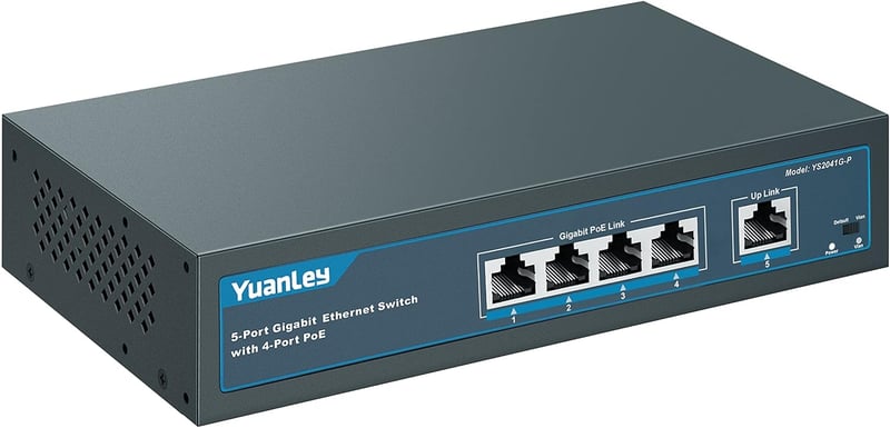 YuanLey 5 Portos Gigabit PoE Switch 4 PoE+ Port 78W Beépített Tápegység Ventilátormentes Hálózati Kapcsoló
