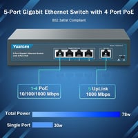 YuanLey 5 Portos Gigabit PoE Switch 4 PoE+ Port 78W Beépített Tápegység Ventilátormentes Hálózati Kapcsoló 2