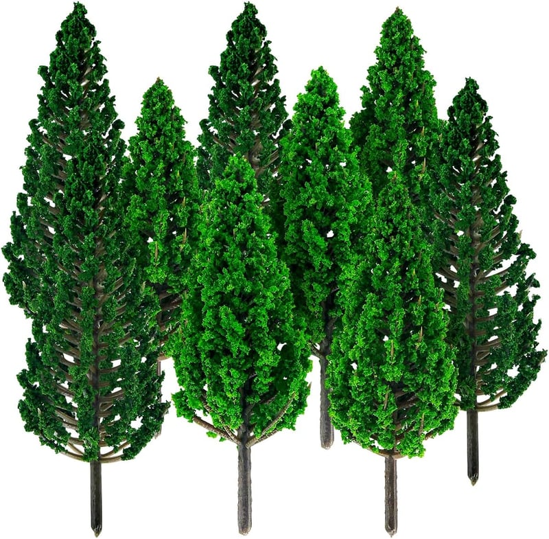 YuChiSX Műanyag Modellfa Készlet - 24 db Élethű Zöld Miniatűr Fa (7,5-9,5 cm) Terepasztalhoz, Vasútmodellhez, Makett Építéshez és Kerti Deko