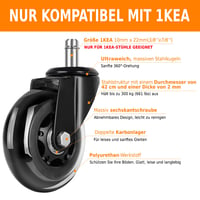 YUCONECT Irodai Szék Görgő 10mm 300kg Terhelhetőség 5db IKEA Kompatibilis 4