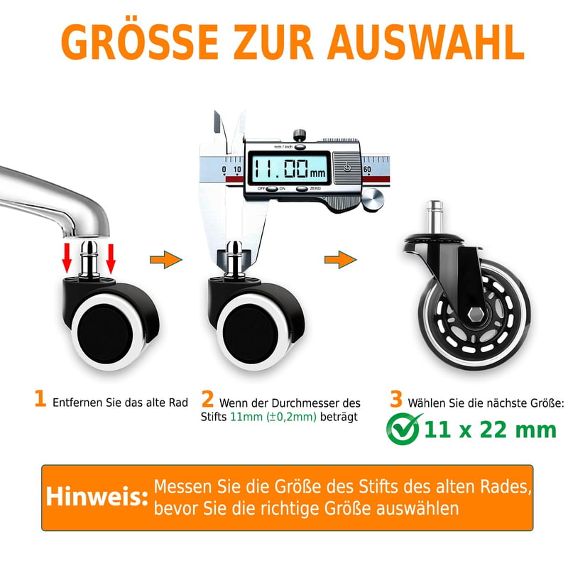 YUCONECT Irodai Szék Görgő 5 db-os Szett 300 kg-ig Gumis Kerekek 11 mm