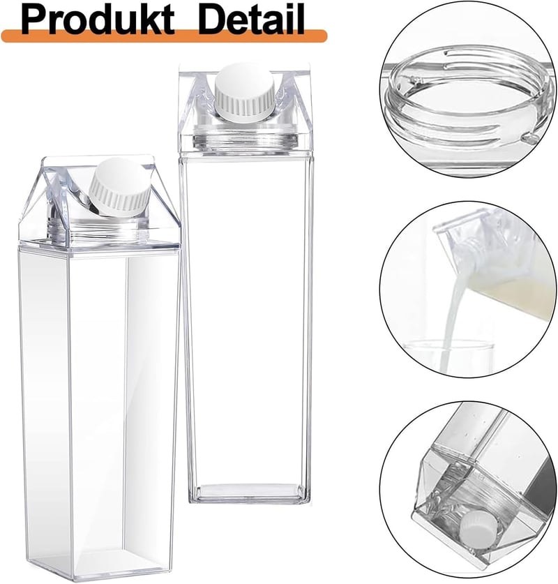 Yudobliss 1000ml Tejkarton Palack 2db Átlátszó Újrahasználható Italtartó