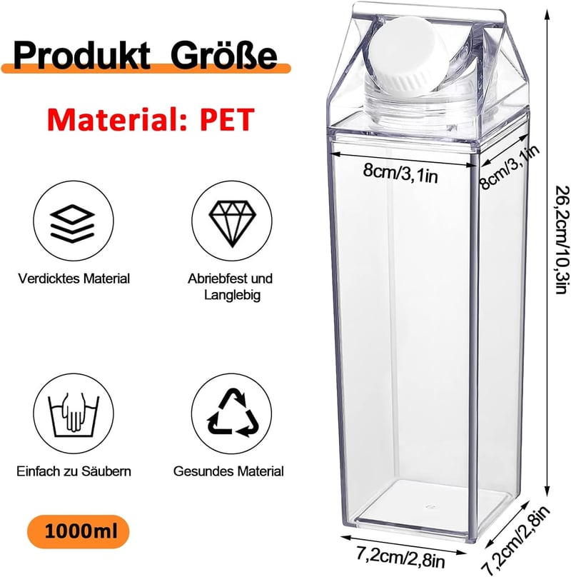 Yudobliss 1000ml Tejkarton Palack 2db Átlátszó Újrahasználható Italtartó