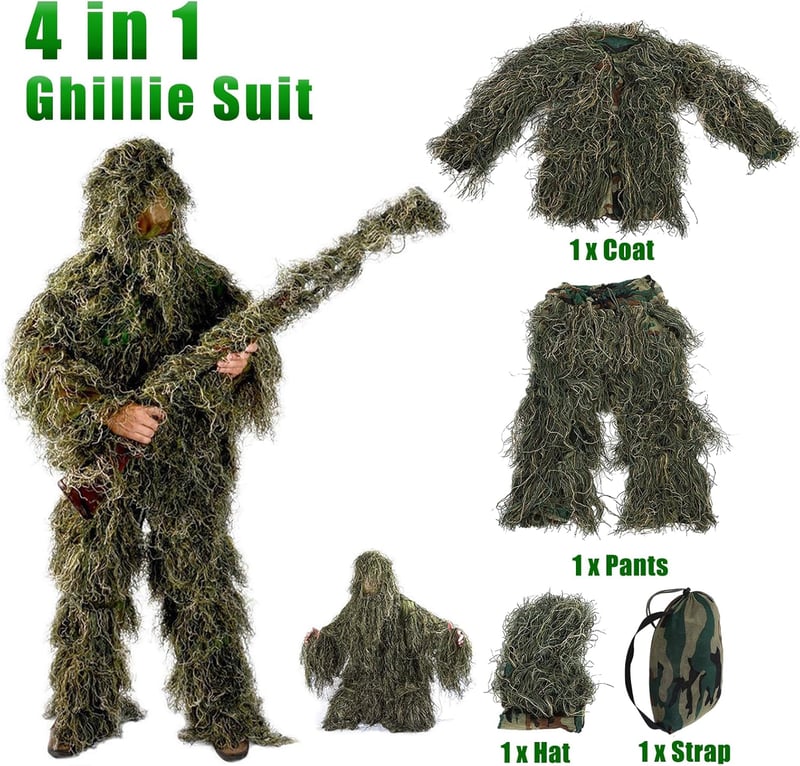 Yuehuamech Gyerek Ghillie Suit 3D Terepszínű Vadászruha Kamuflázs Egyenruha