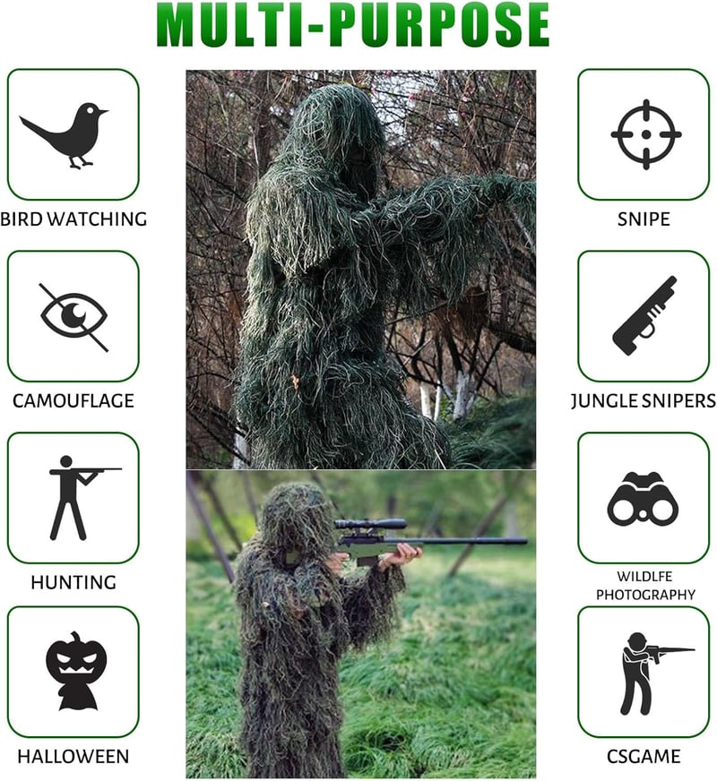 Yuehuamech Gyerek Ghillie Suit 3D Terepszínű Vadászruha Kamuflázs Egyenruha
