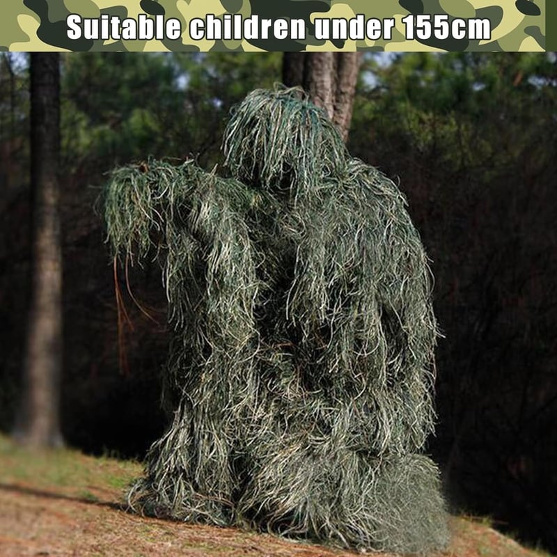 Yuehuamech Gyerek Ghillie Suit 3D Terepszínű Vadászruha Kamuflázs Egyenruha