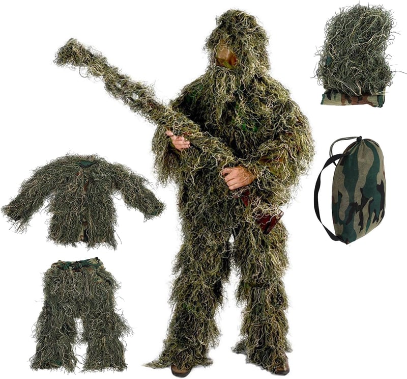 Yuehuamech Gyerek Ghillie Suit 3D Terepszínű Vadászruha Kamuflázs Egyenruha