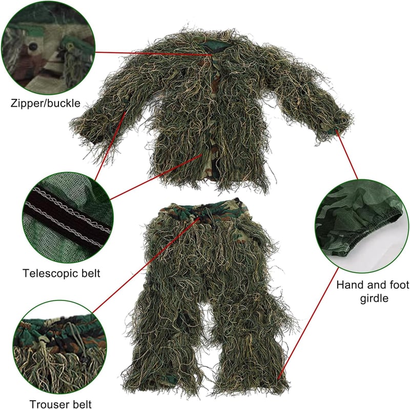 Yuehuamech Gyerek Ghillie Suit 3D Terepszínű Vadászruha Kamuflázs Egyenruha