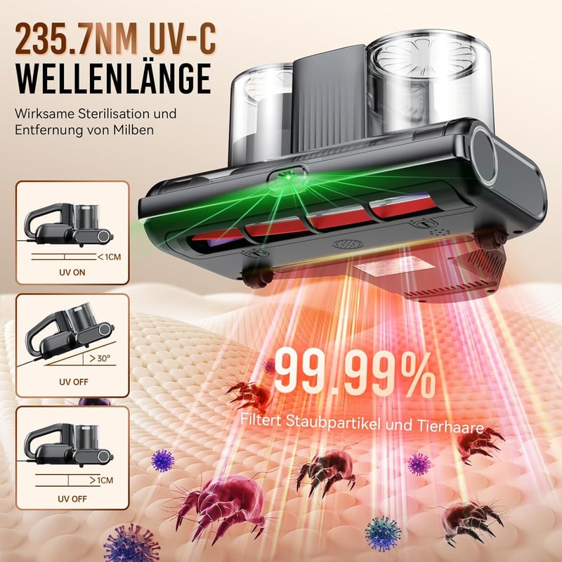 YUFAC UV Atkamara Matracporszívó 16 Kpa Ágymatrac Tisztító Lámpa