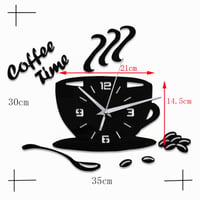 Ceas de perete 3D yufana cu autocolant oglindă, ceas de perete mare DIY, ceas modern autoadeziv pentru living, bucătărie, dormitor, decorațiuni de birou, formă ceașcă de cafea, negru 4
