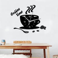 Ceas de perete 3D yufana cu autocolant oglindă, ceas de perete mare DIY, ceas modern autoadeziv pentru living, bucătărie, dormitor, decorațiuni de birou, formă ceașcă de cafea, negru 3