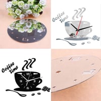 Ceas de perete 3D yufana cu autocolant oglindă, ceas de perete mare DIY, ceas modern autoadeziv pentru living, bucătărie, dormitor, decorațiuni de birou, formă ceașcă de cafea, negru 6