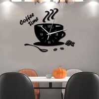 Ceas de perete 3D yufana cu autocolant oglindă, ceas de perete mare DIY, ceas modern autoadeziv pentru living, bucătărie, dormitor, decorațiuni de birou, formă ceașcă de cafea, negru 2