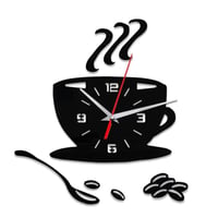 Ceas de perete 3D yufana cu autocolant oglindă, ceas de perete mare DIY, ceas modern autoadeziv pentru living, bucătărie, dormitor, decorațiuni de birou, formă ceașcă de cafea, negru 1