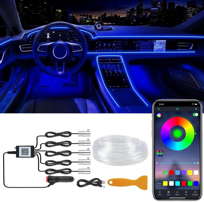 YUGUANG 5az1-ben autó LED szalag RGB 600cm music sync, app vezérlés